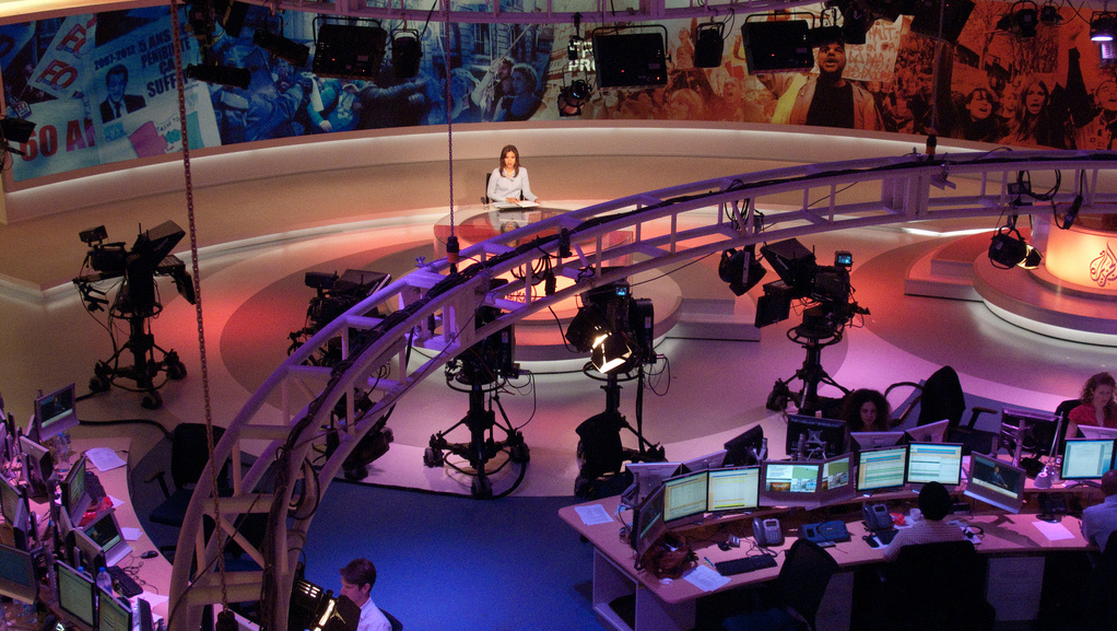 The newsroom bustles at Al-Jazeera English's headquarters in Doha, Qatar. (Photo/Paul Keller via Flickr)