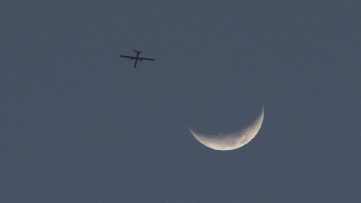 An Israeli military drone flies over Gaza City, Friday, April 8, 2011. Israeli aircraft struck targets outside of Beirut Wed. (AP Photo/Hatem Moussa)