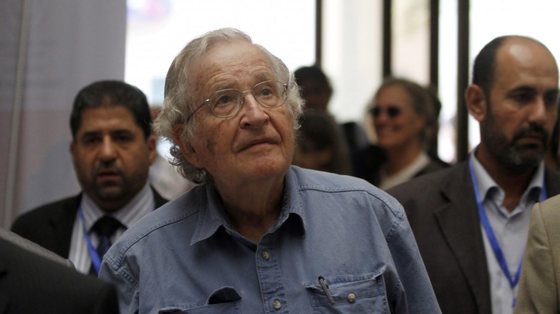 Noam Chomsky arrives to a conference at the Islamic University in Gaza City, Saturday, Oct. 20 , 2012. Photo: Hatem Moussa/AP