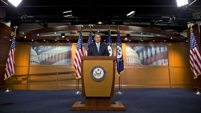 House Speaker John Boehner (R-Ohio) takes questions from reporters on Capitol Hill in Washington, Thursday, April 11, 2013. (AP/J. Scott Applewhite)