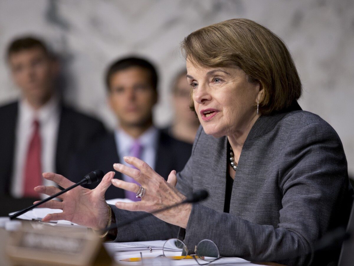 Senate Intelligence Committee Chair Sen. Dianne Feinstein, D-Calif., asks questions about the fate of prisoners at the Guantanamo Detention Center during a hearing by the Senate Judiciary subcommittee on Constitution, Civil Rights & Human Rights, Wednesday, July 24, 2013, on Capitol Hill in Washington. (AP Photo/J. Scott Applewhite)