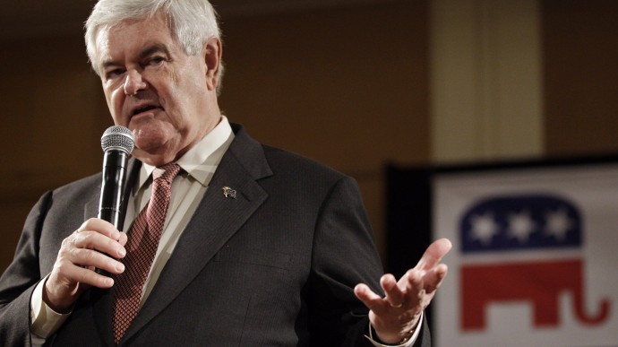 Republican presidential candidate, former House Speaker Newt Gingrich speaks at a town hall meeting with the state's Asian Republican leaders during the California Republican Party spring convention Saturday, Feb. 25, 2012 in Burlingame, Calif. (AP Photo/Marcio Jose Sanchez)