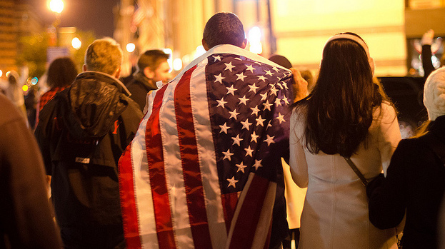 The scene in front of the White House at about midnight after the election was called in 2012. (Photo/Joe Newman via Flickr)