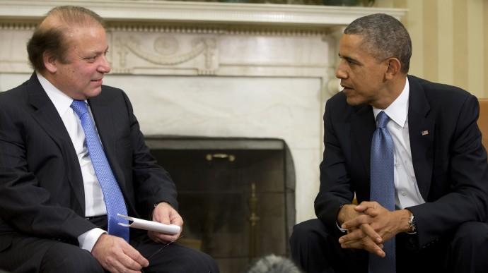 President Barack Obama meets with Pakistan Prime Minister Nawaz Sharif in the Oval Office of the White House in Washington, Wednesday, Oct. 23, 2013. In the rocky relationship between the U.S. and Pakistan, the mere fact that Obama and Sharif sit down is seen as a sign of progress. Few breakthroughs are expected on the numerous hot-button issues on their agenda Wednesday, including American drone strikes and Pakistan's alleged support of the Taliban. (AP Photo/Pablo Martinez Monsivais)