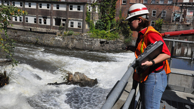 Nicole Walsh, a civil engineer with the U.S. Army Corps of Engineers, Baltimore District, checks out a non-federal dam in Dutchess County in upstate New York on September 2, 2011 to check for any damages or impacts from Tropical Storm Irene. (Photo/New York District, U.S. Army Corps of Engineers via Flickr)