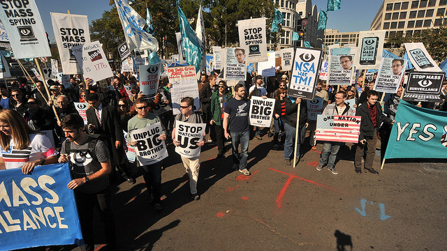 A protest against the National Security Agency's mass surveillance in Washington DC on Oct. 26, 2013. (Photo/asterix611 via Flickr)