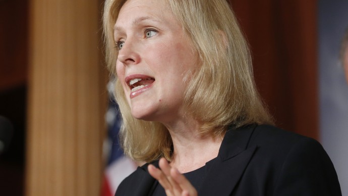 Sen. Kirsten Gillibrand, D-N.Y., speaks to reporters during a news conference about a bill regarding military sexual assault cases on Capitol Hill in Washington, Tuesday, July 16, 2013. (AP Photo/Charles Dharapak)