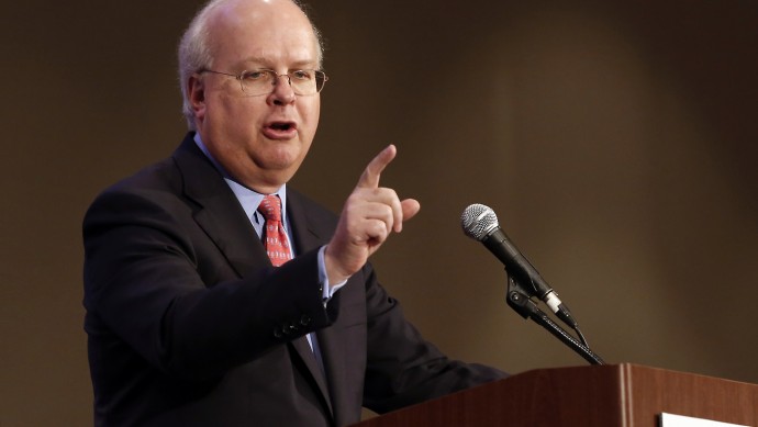 Republican strategist Karl Rove gestures while at a luncheon at the California Republican Party convention,  in Sacramento, Calif., Saturday, March 2, 2013.  Rove told California Republicans to "get off the mat", and to find candidates to reflect the party's diversity. (AP Photo/Rich Pedroncelli)