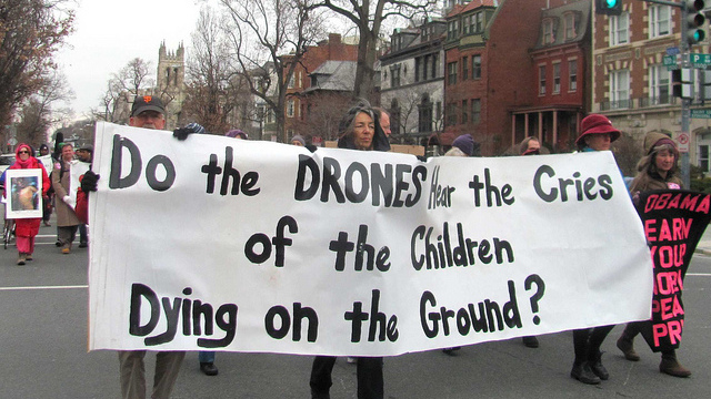 A drone protest in this January 21, 2013 at President Obama's inaugeration. (Photo/World Can't Wait via Flickr) 