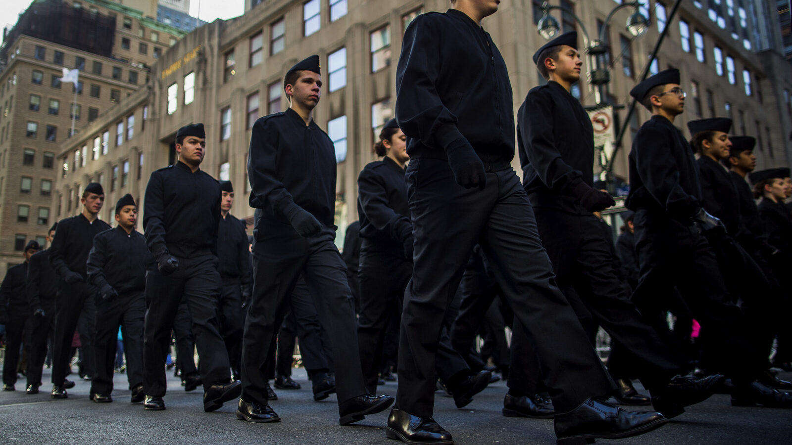 U.S. Navy JROTC members march in the annual Veterans Day parade in New York, Nov. 11, 2017. (AP/Andres Kudacki)