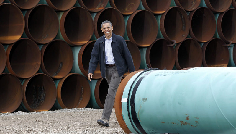 This March 22, 2012 file photo shows President Barack Obama arriving at the TransCanada Stillwater Pipe Yard in Cushing, Okla. (AP Photo/Pablo Martinez Monsivais).