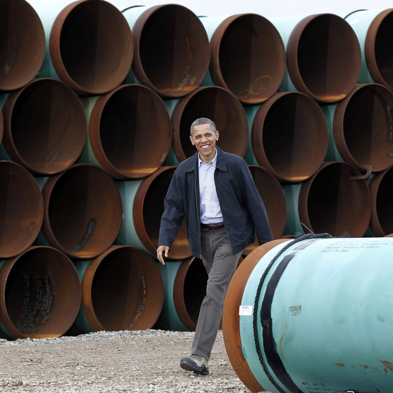 President Barack Obama arriving at the TransCanada Stillwater Pipe Yard in Cushing, Okla.