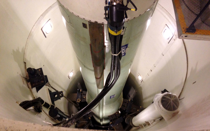 A mockup of a Minuteman 3 nuclear missile used for training by missile maintenance crews at F. E. Warren Air Force Base, Wyo.  (AP Photo/ Robert Burns)