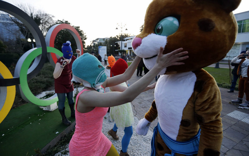 Pussy Riot member Nadezhda Tolokonnikova in the aqua balaclava