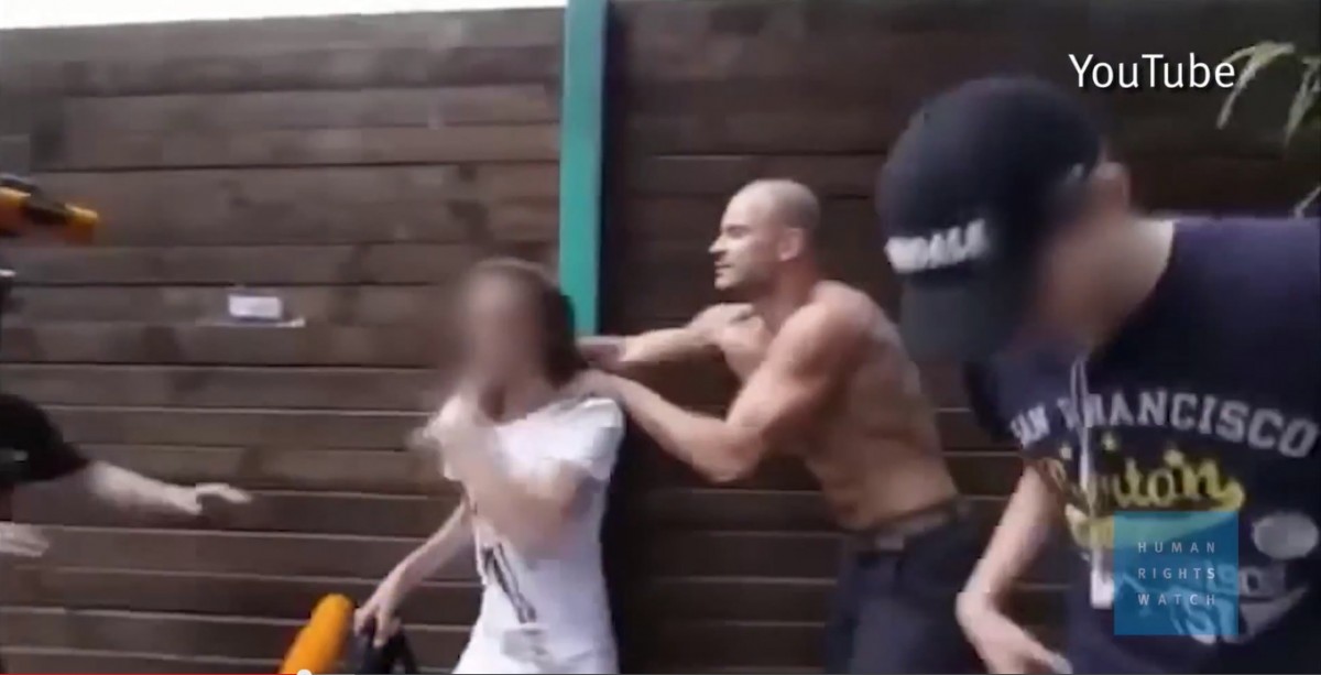 Screenshot from video released by Human Rights Watch allegedly depicting violence against Russian homosexuals.