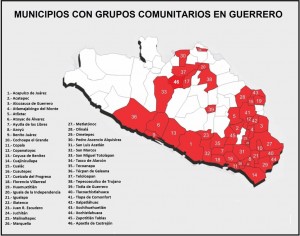 Forty-six municipalities in Guerrero state have community police. (This map appears in a report by the National Human Rights Commission of Mexico)