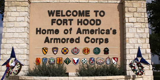 Main gate at the Fort Hood Army Base