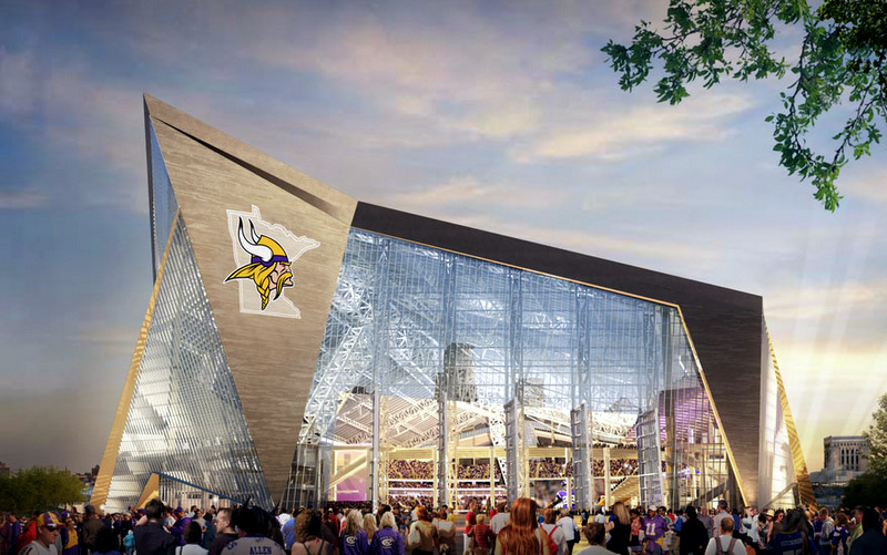 Exterior rendering of the new Vikings stadium slated for completion in 2016.
