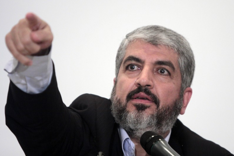 FILE - In this Monday, Sept. 28, 2009, file photo, Khaled Meshaal, head of Hamas Politburo in Damascus, talks during a news conference following his talks with Egyptian officials in Cairo. Hamas leader Meshaal said in an interview broadcast Monday, July 28, 2014, that he believes the world hasn't taken an even-handed view of the Israeli-Palestinian conflict. (AP Photo/Amr Nabil, File)