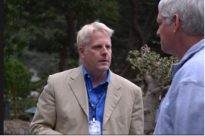 Lewis Shepherd (left), then a senior technology officer at the Pentagon’s Defense Intelligence Agency, talking to Peter Norvig (right), renowned expert in artificial intelligence expert and director of research at Google. This photo is from a Highlands Forum meeting in 2007.