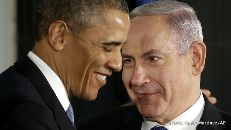 President Barack Obama and Israeli Prime Minister Benjamin Netanyahu huddle during a joint news conference in Jerusalem, Israel.