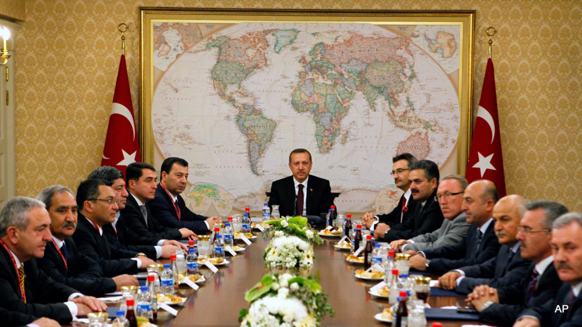 Turkey's Prime Minister Tayyip Erdogan, center meets with lawmakers from Azerbaijan, left row, in Ankara, Turkey, Oct. 14, 2009 to stabilize the south Caucasus with its vulnerable energy. Turkey is quietly emerging as a global energy hegemon.