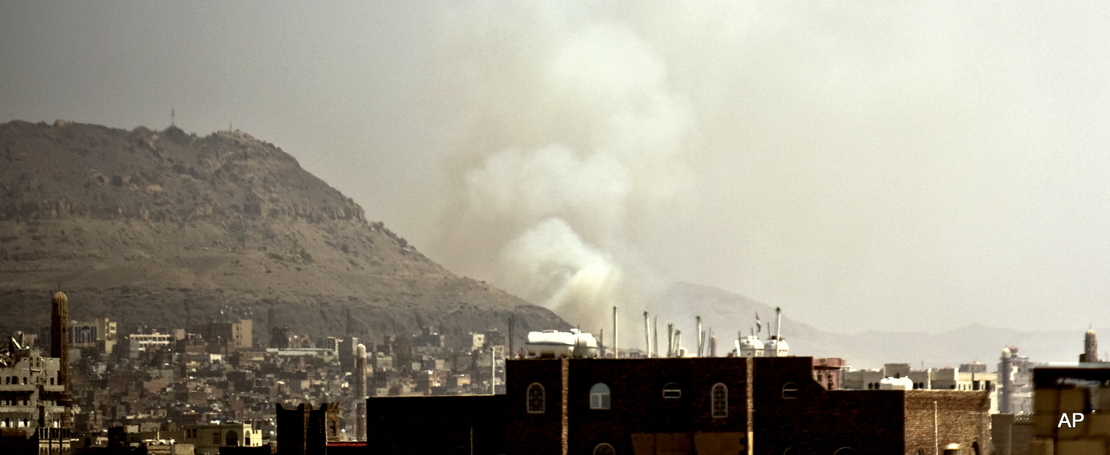 Smoke rises after a Saudi-led airstrike on Sanaa, Yemen, Friday, April 17, 2015.
