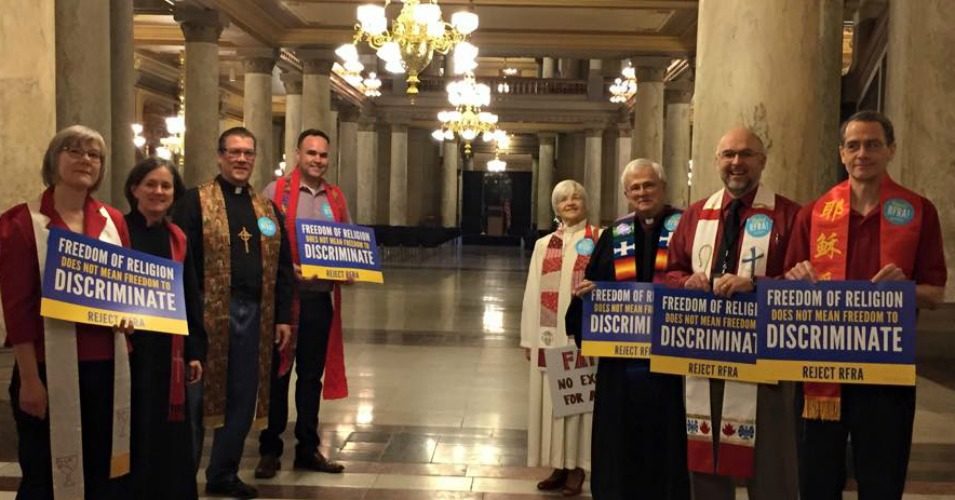 Indiana clergy speaking out against the state's Religious Freedom Restoration Act. (Photo: Freedom Indiana/Facebook)