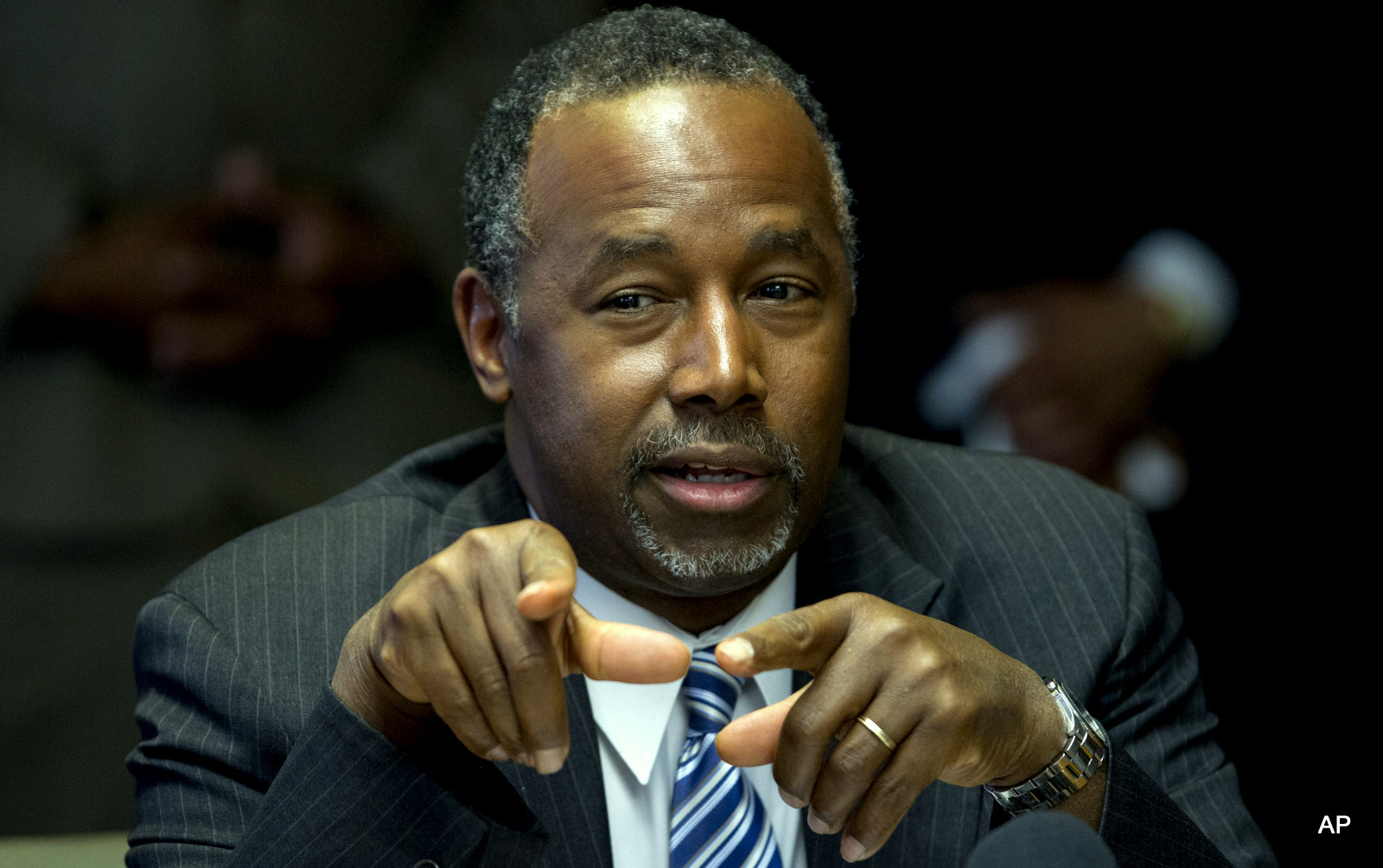 Republican presidential candidate Ben Carson speaks in town hall meeting in Baltimore, Thursday May 7, 2015. 