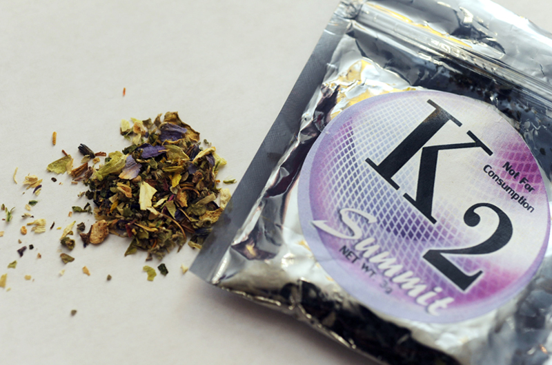 A package of K2 which contains herbs and spices sprayed with a synthetic compound chemically similar to THC, the psychoactive ingredient in marijuana. (AP Photo)