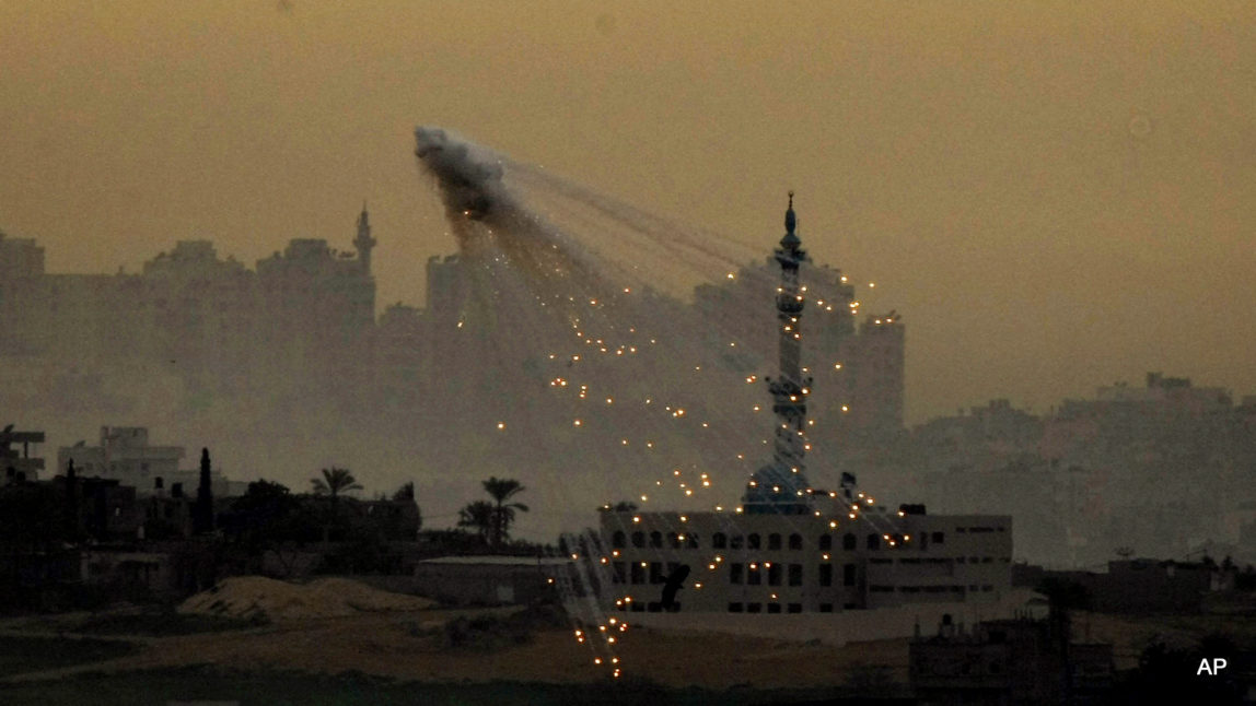 an explosion is seen from Israeli artillery during an Israeli military operation in the northern Gaza Strip