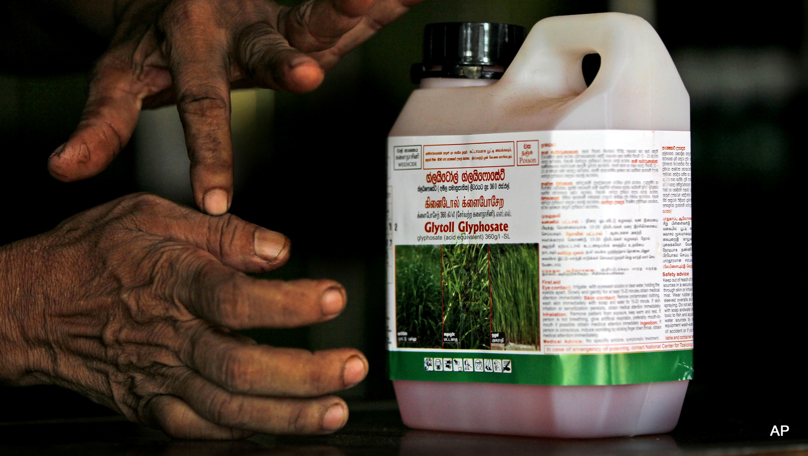 A Sri Lankan agrochemical vendor gives instructions on how to use Glyphosate