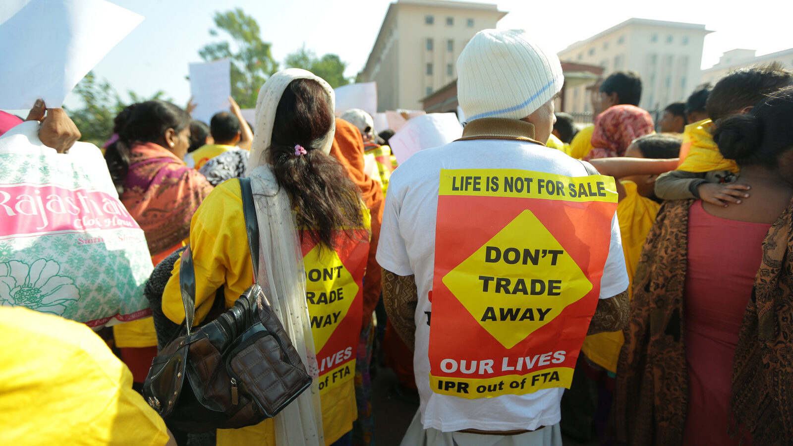 An RCEP protest in India at Udyog Bhawan (Ministry of Commerce). Photo: Siddharth Singh.