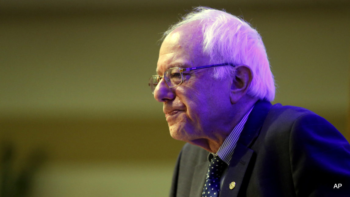 Democratic presidential candidate, Sen. Bernie Sanders, speaks during a town hall meeting