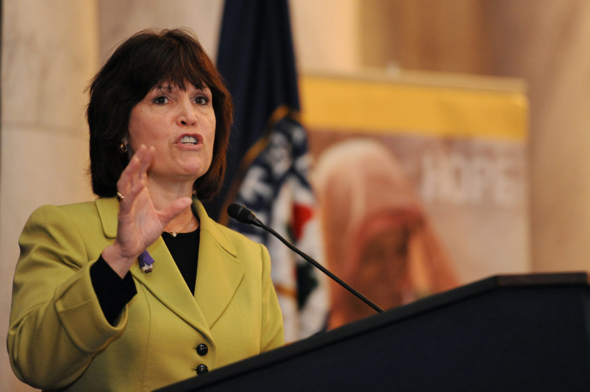 Rep. Betty McCollum speaks to the crowd at the Congressional Lunch on Capitol Hill during the CARE Conference in Washington, D.C. on March 7, 2013. (Amanda Lucidon/CARE)