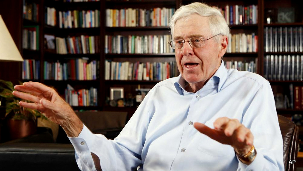 Charles Koch speaks in his office at Koch Industries in Wichita, Kan. Koch, a billionaire industrialist, warned America is "done for" if the conservative donors and politicians he gathered at a retreat this weekend don't rally others to their cause of demanding a smaller, less-intrusive government.