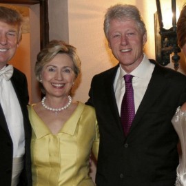 Donald Trump and Melania Trump with Hillary Rodham Clinton and Bill Clinton at Trump's wedding.