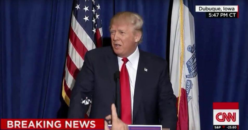 Republican presidential candidate Donald Trump tells Univision anchor Jorge Ramos to "sit down" during a press conference in Iowa on Tuesday evening. (Photo: Screenshot/CNN)