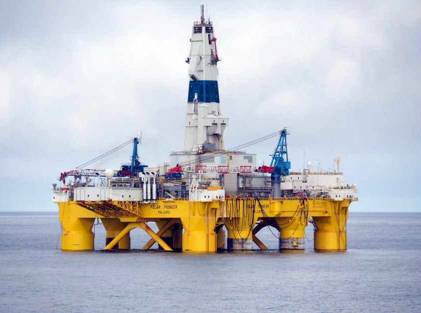 Shell's Polar Pioneer drilling rig in the Chukchi Sea off Alaska. The company announced it would cease exploration off Alaska's Arctic coast following disappointing results from a test well in the Chukchi. Shell Oil Co.