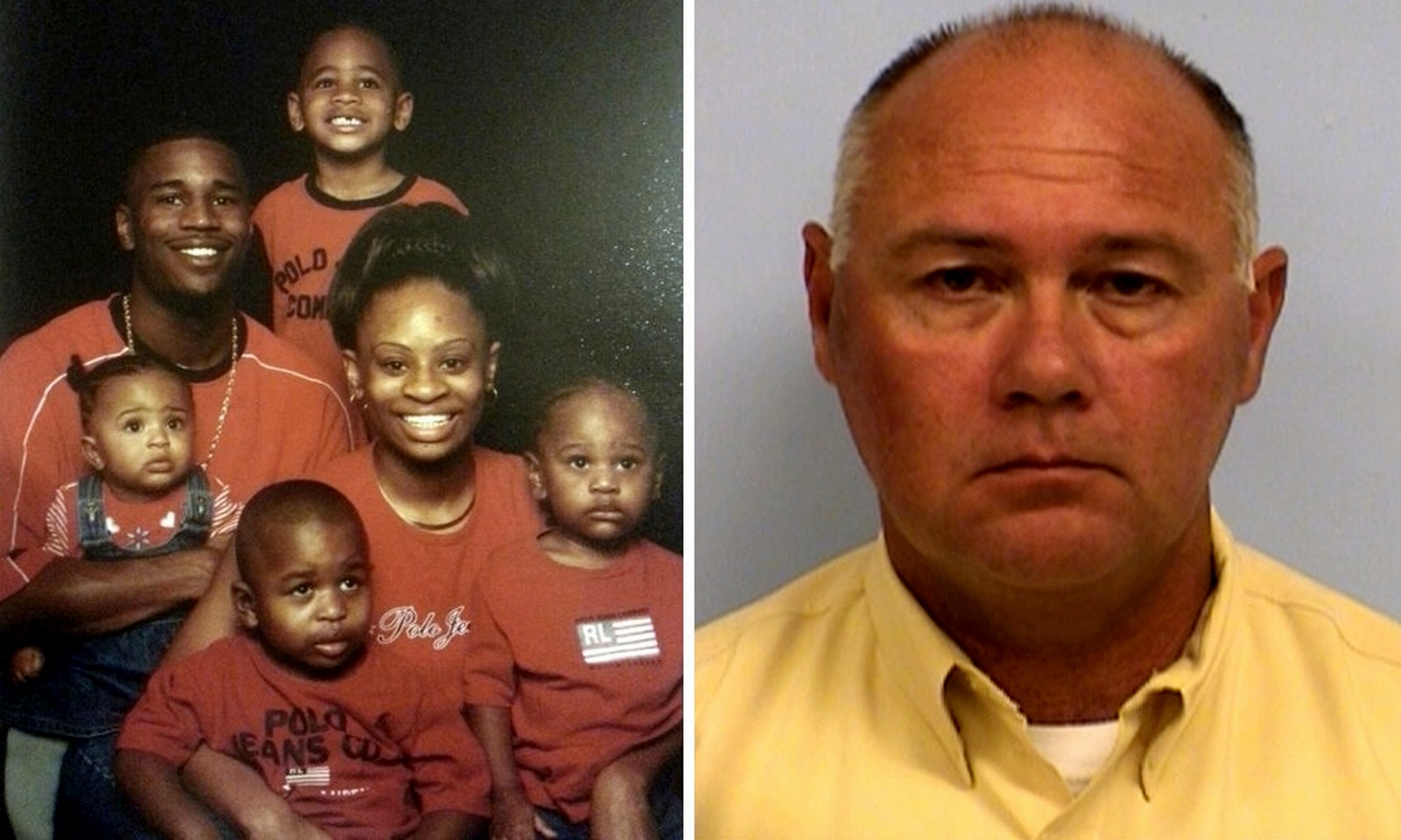 Larry Jackson Jr (left) was caught and shot by Charles Kleinert (right) after seeing him flee a bank. Photograph: Family photo; booking photo