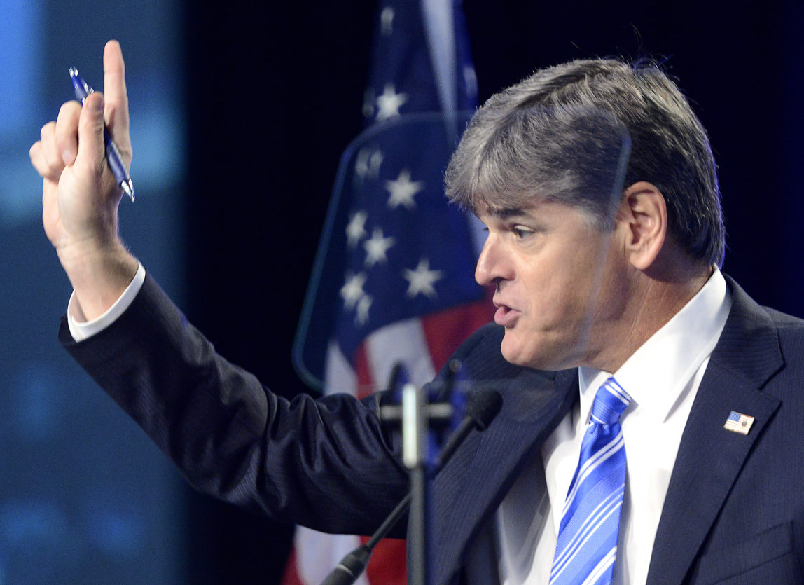 Bob Donaldson/Post-Gazette. 20140925. Shale Insight Conference. Stephanie Ritenbaugh. Biz. Conservative commentator Sean Hannity speaks at the luncheon for the Shale Insight 2014 conference at the David L. Lawrence Convention Center Thursday. Writer: Stephanie Ritenbaugh. Story Slug: Hannity0926