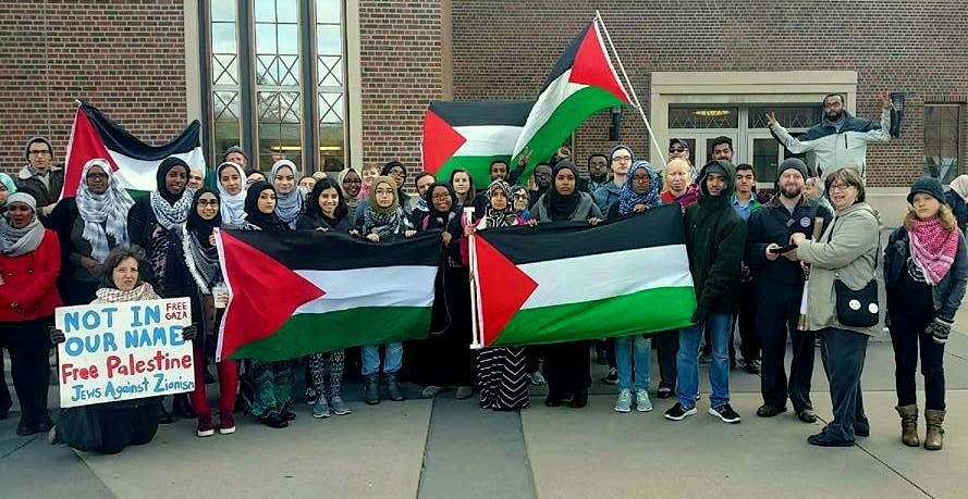 The Minnesota chapter of Students for Justice in Palestine demonstrates on the University of Minnesota campus. (Photo: SJP MN Facebook).