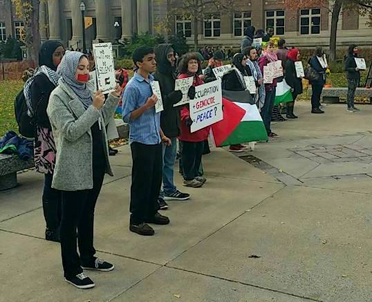 The Minnesota chapter of Students for Justice in Palestine demonstrates on the University of Minnesota campus.