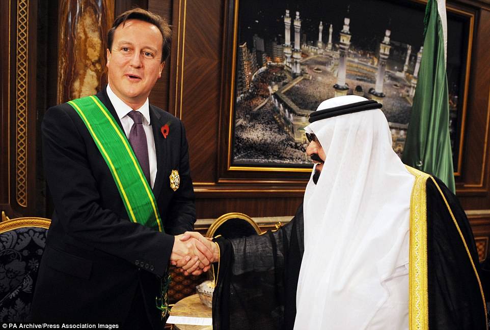Prime Minister David Cameron pictured in 2012 meeting former Saudi King Abdullah.