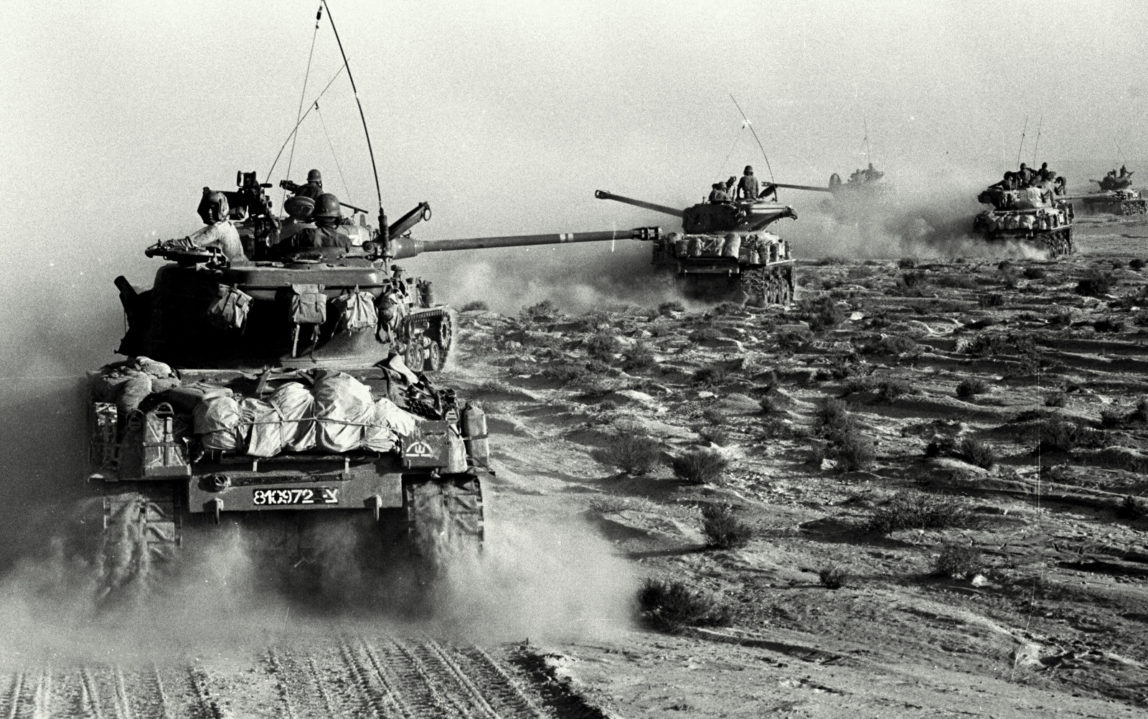 Israeli Sherman M4 tanks are seen moving towards the Sinai during Israel's invasion of the Sinai in the six day war of Israel, June 6, 1967. (AP Photo)