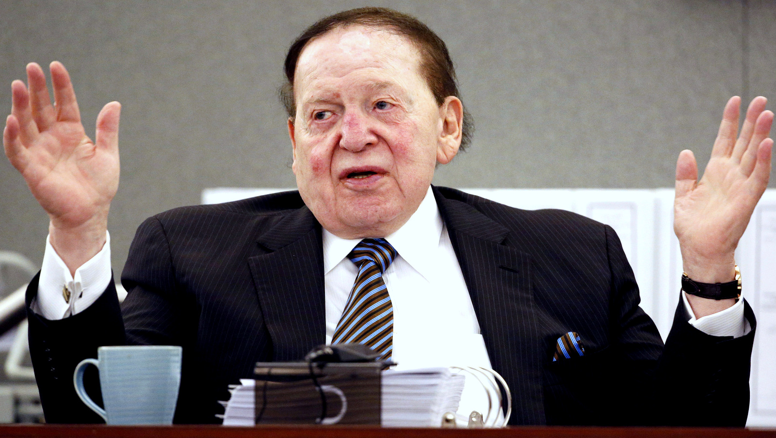 Las Vegas Sands Corp. Chairman and CEO Sheldon Adelson testifies in court in Las Vegas. (AP Photo/John Locher, File)