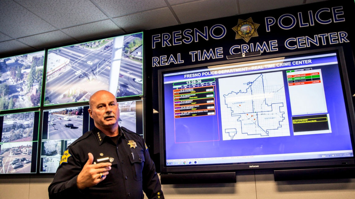 Fresno Chief of Police Jerry Dyer inside the Fresno Police Department's crime center. (Nick Otto/For The Washington Post)