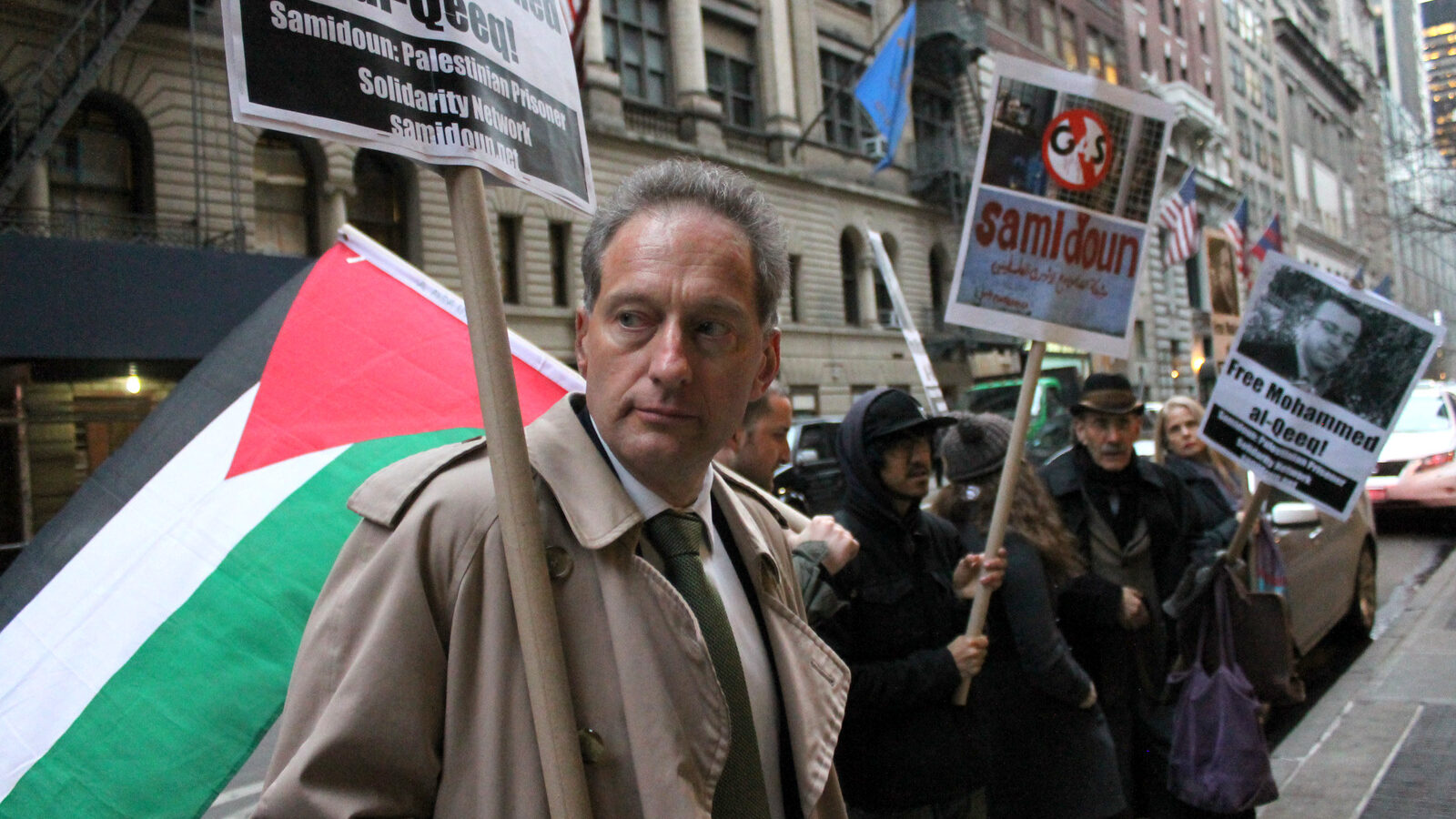 New Yorkers took to the streets on Friday, 29 January to demand the immediate release of imprisoned Palestinian journalist Mohammed al-Qeeq, on his 66th day of hunger strike and shackled to his hospital bed in critical condition.