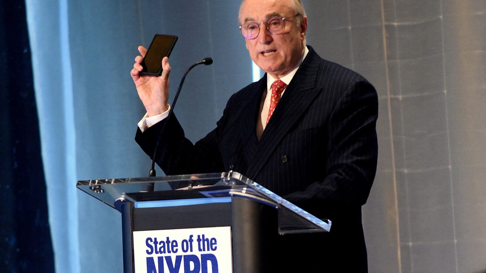 New York City Police Commissioner William J. Bratton announces that every police officer will be equipped with a smart phone by March 2016 during the New York City Police Foundation's "State of the NYPD" breakfast, Wednesday, Jan. 20, 2016, in New York. (Diane Bondareff/AP Images for New York City Police Foundation)