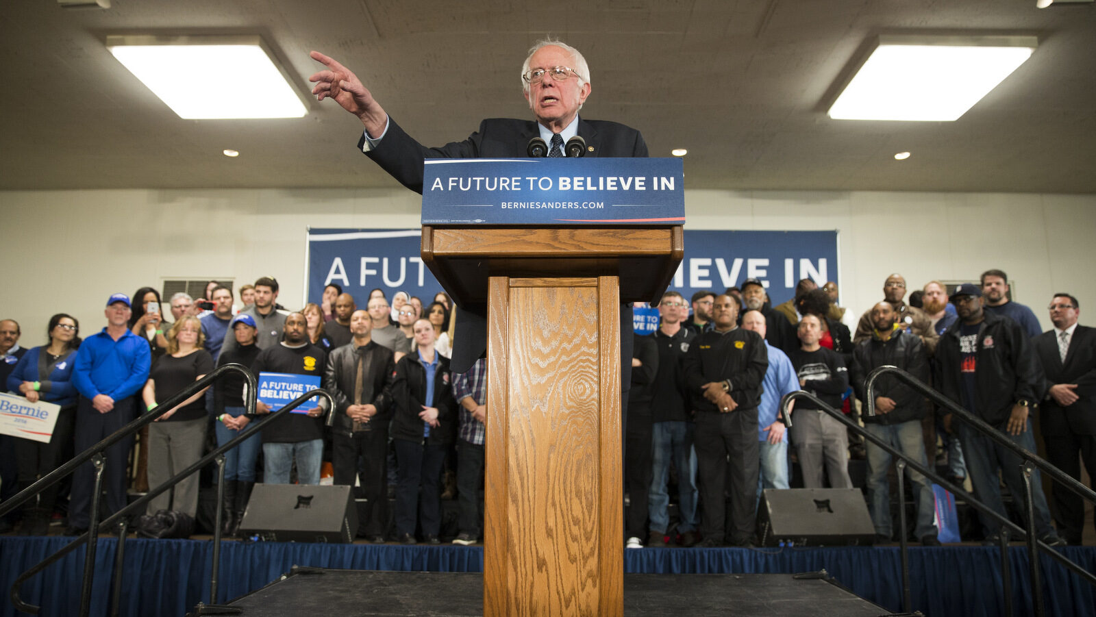 Democratic presidential candidate Sen. Bernie Sanders, I-Vt., speaks during a United Auto Workers rally on Monday, Feb. 15, 2016, in Dearborn, Mich. (AP Photo/Evan Vucci)